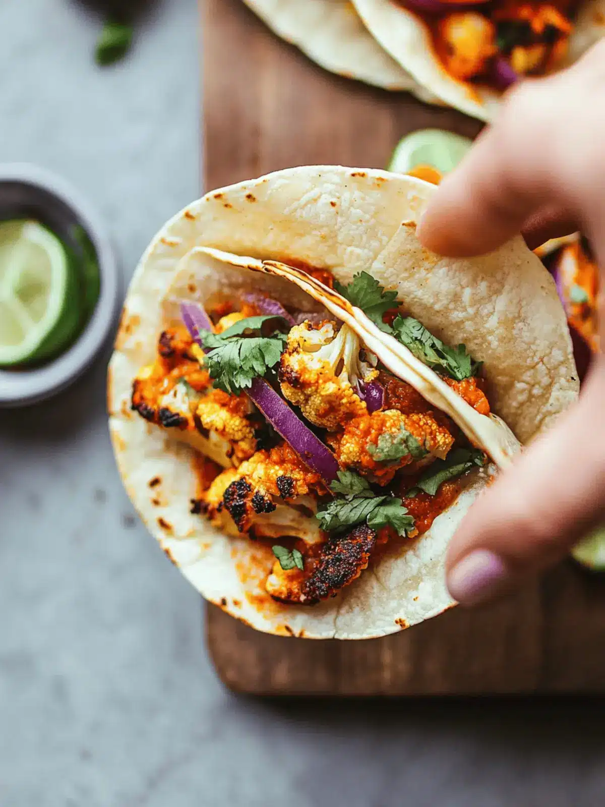 Roasted Cauliflower Tacos with Chipotle Romesco
