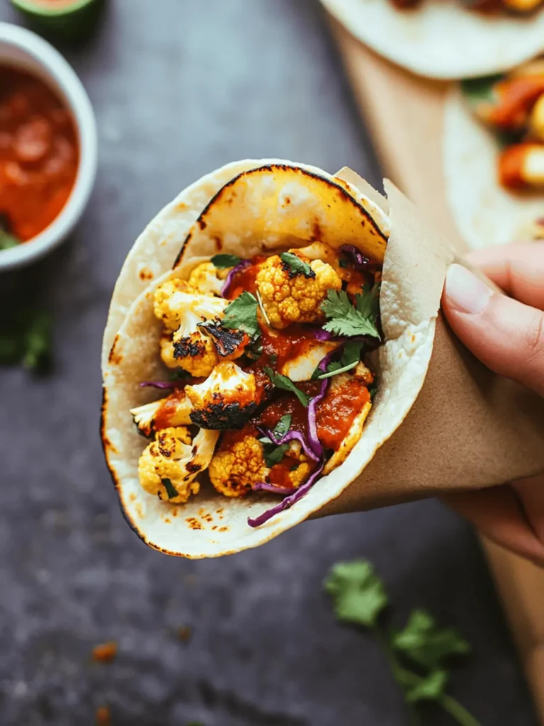 Roasted Cauliflower Tacos with Chipotle Romesco