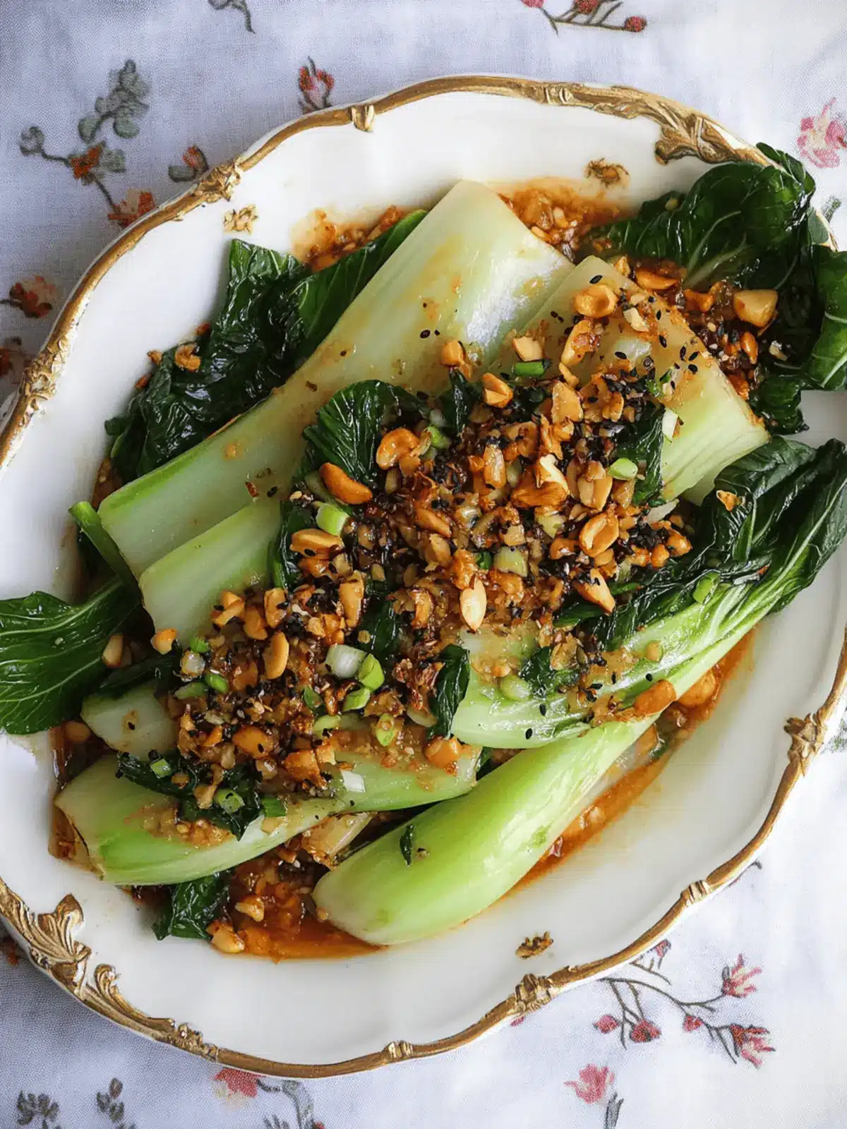 Steamed Bok Choy with Asian Sauce and Peanuts