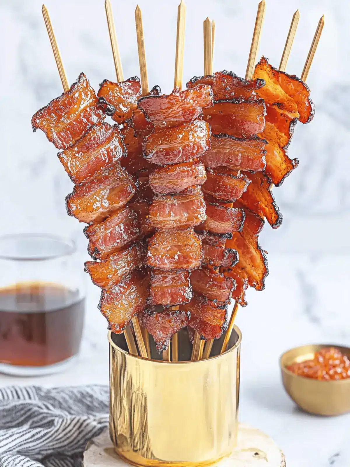 Brown Sugar Bourbon Candied Bacon Skewers